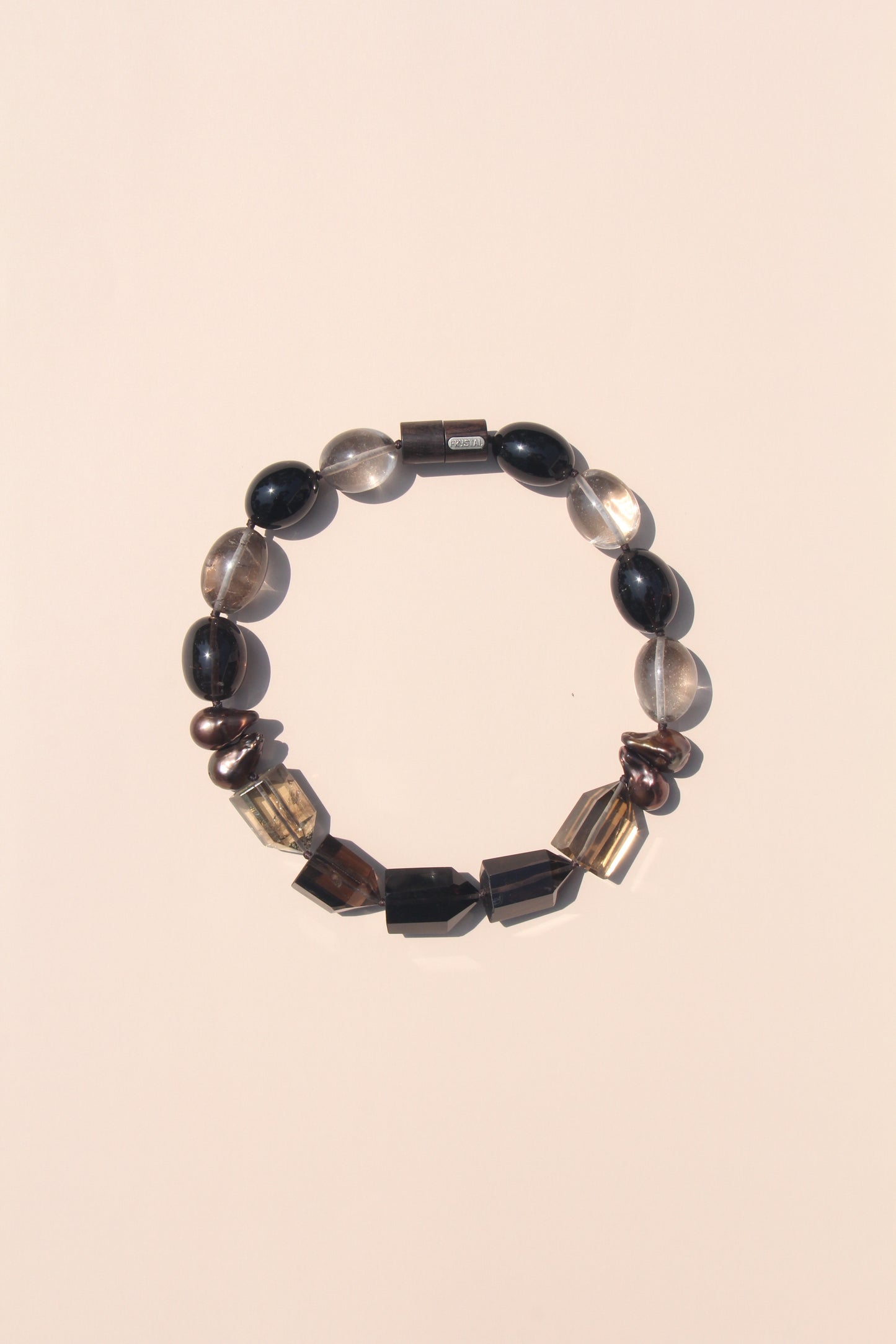 Necklace: smoky quartz, pearls