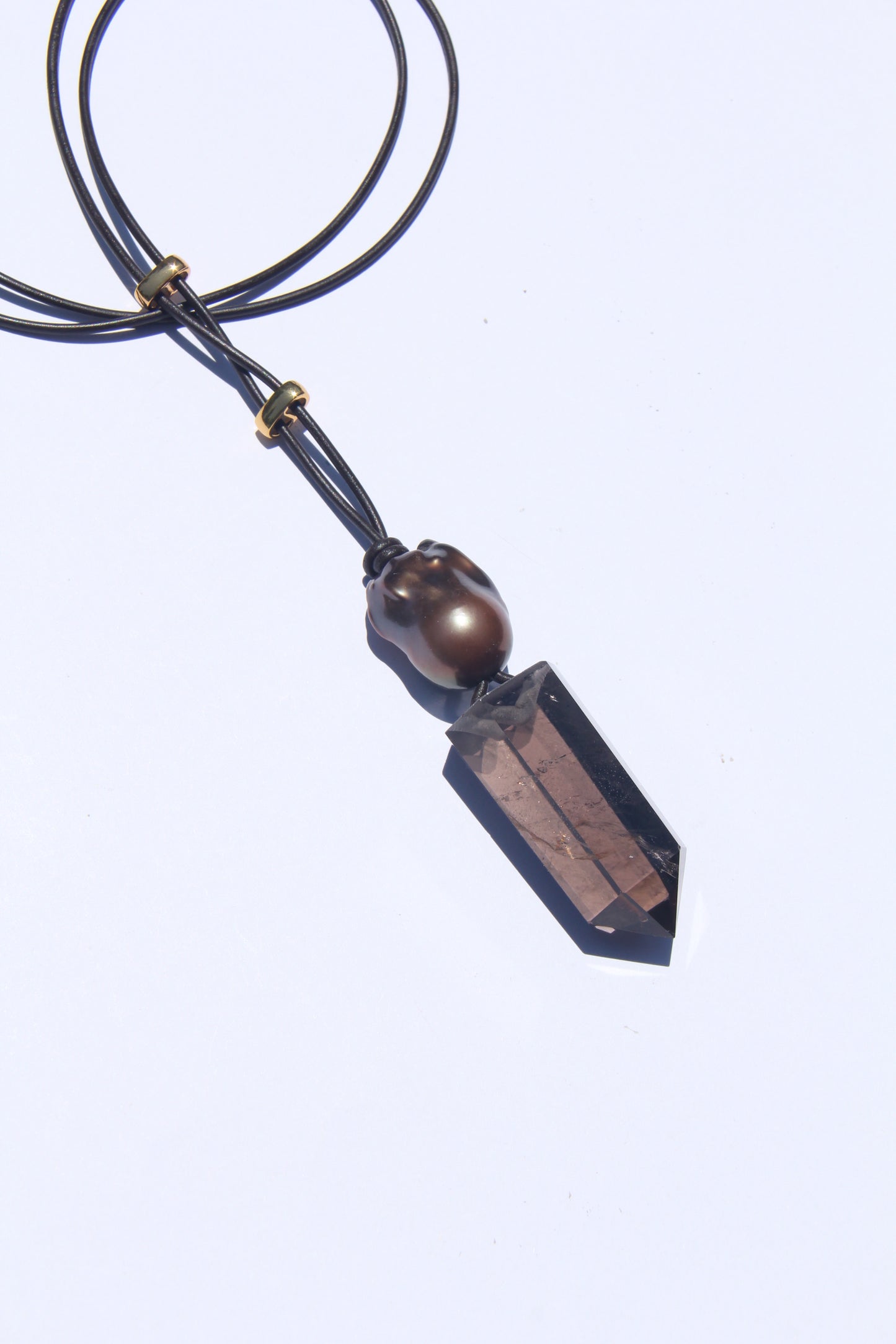 Pendant: pearl, smoky quartz