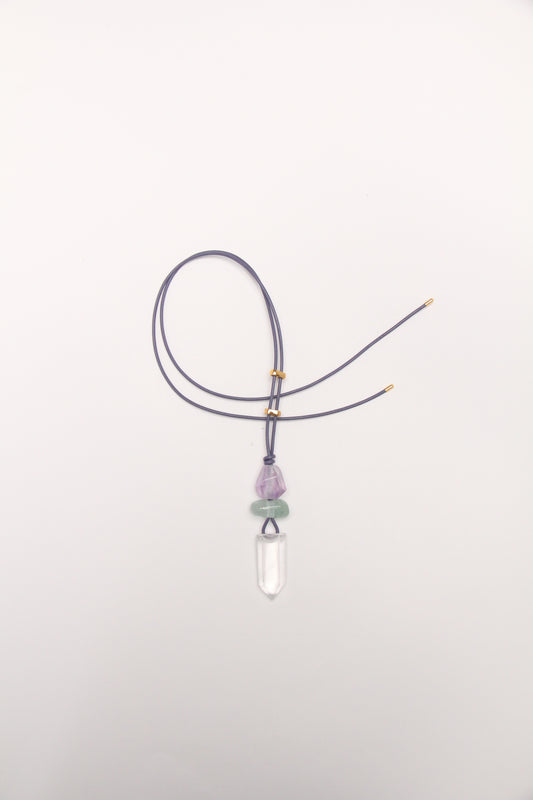 Pendant: amethyst, moganite, quartz, leather