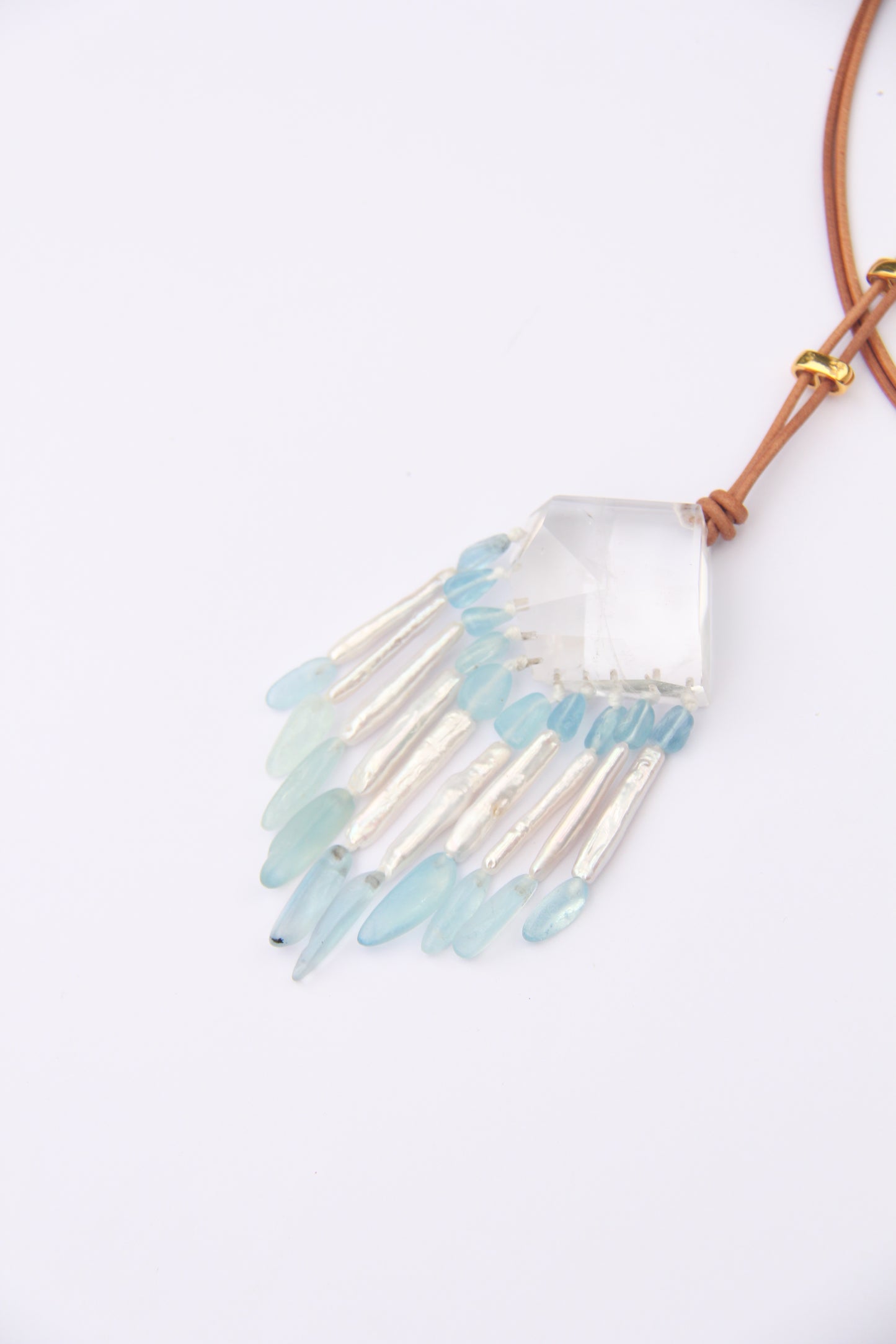 Pendant: quartz, aquamarine, pearls