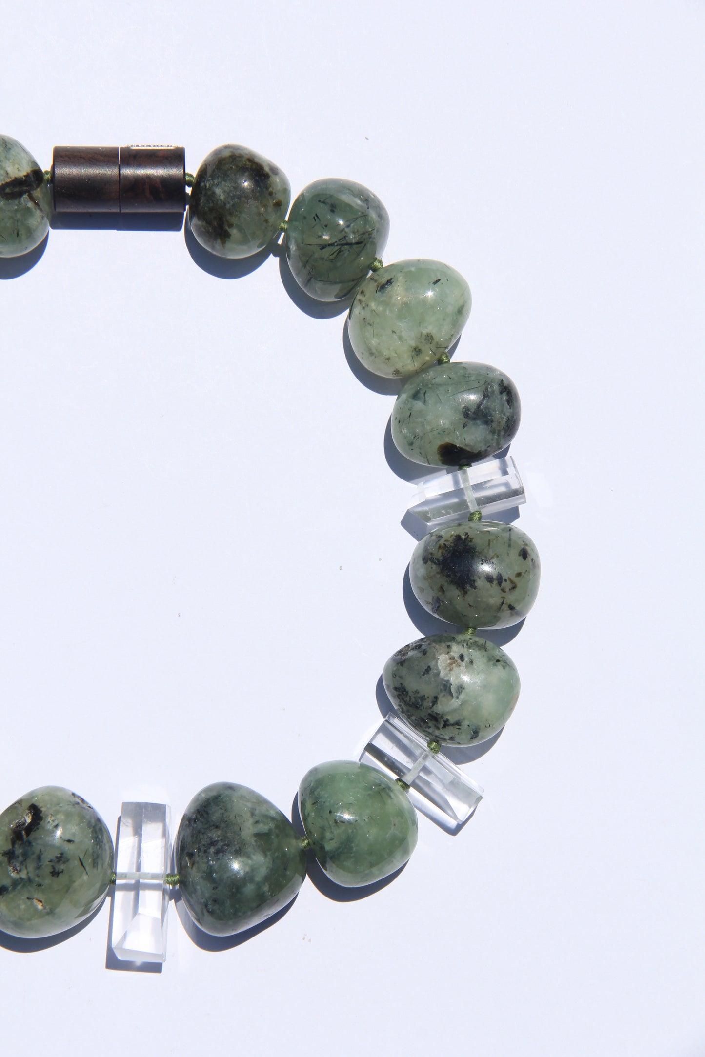 Necklace: prehnite, quartz