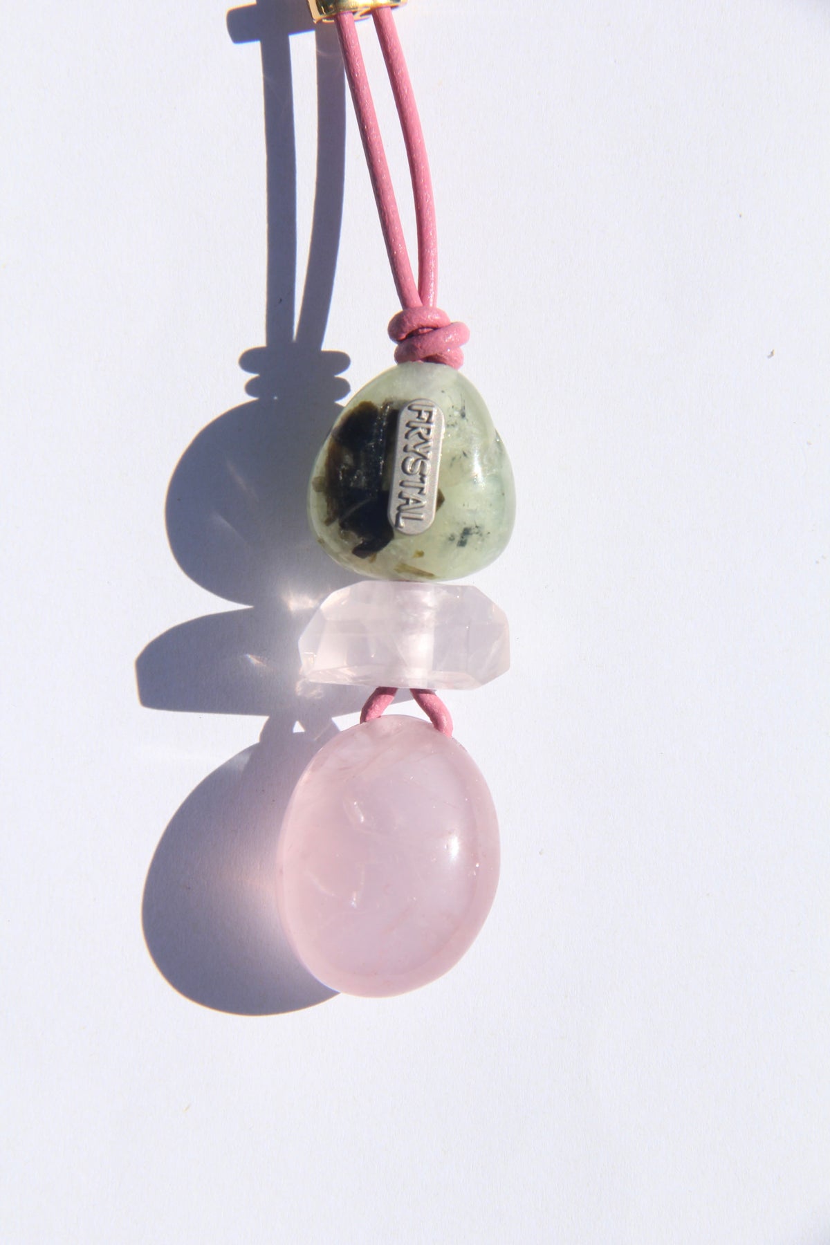 Necklace: prehnite, rose quartz