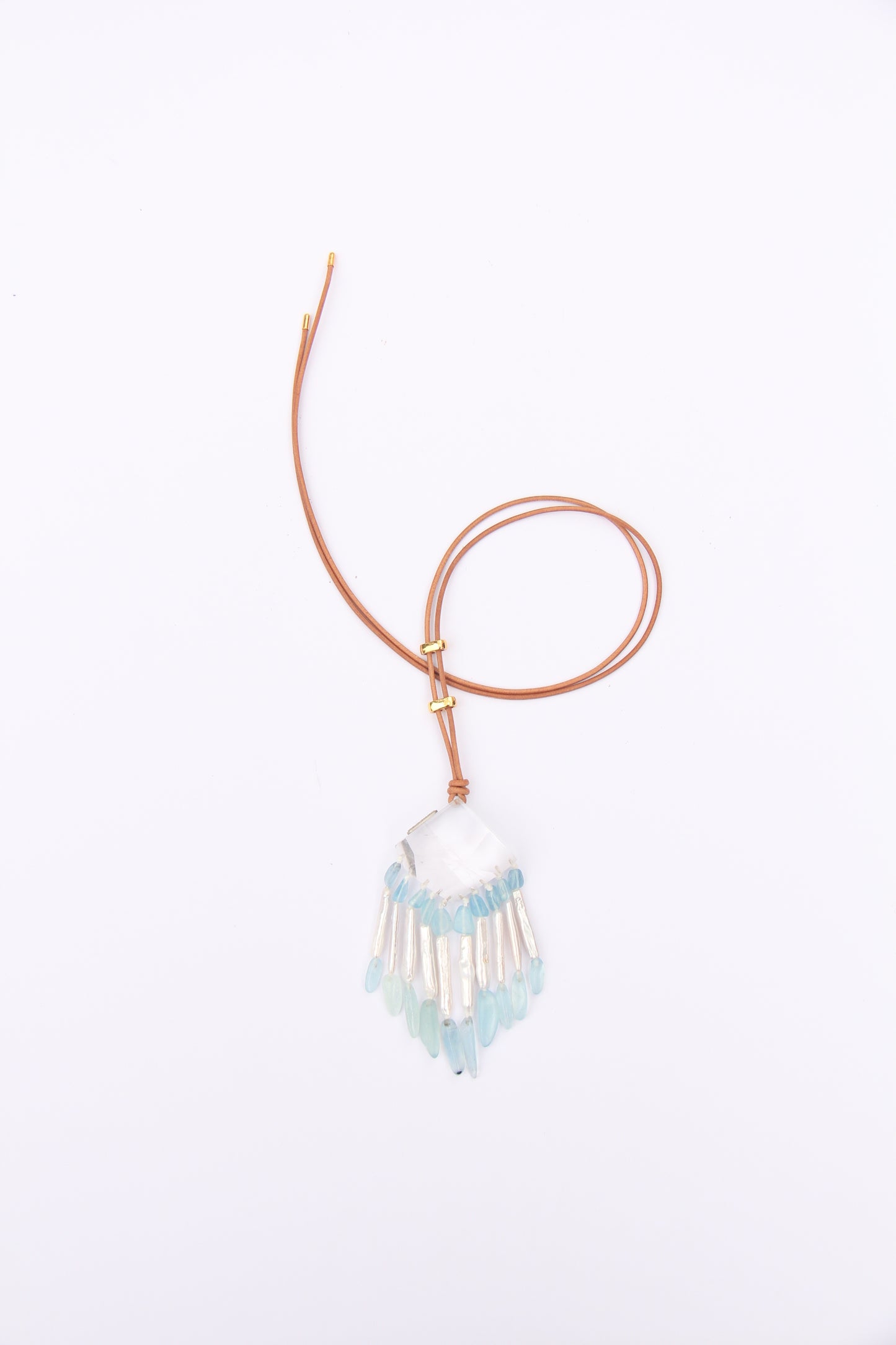 Pendant: quartz, aquamarine, pearls