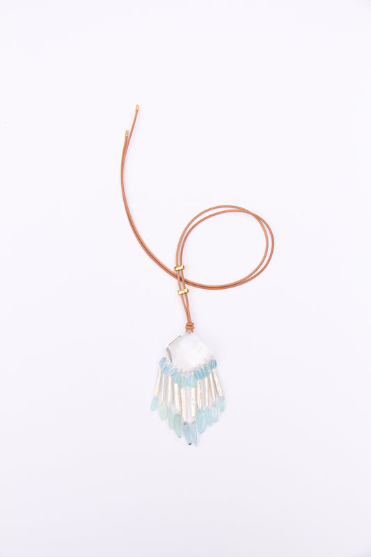Pendant: quartz, aquamarine, pearls
