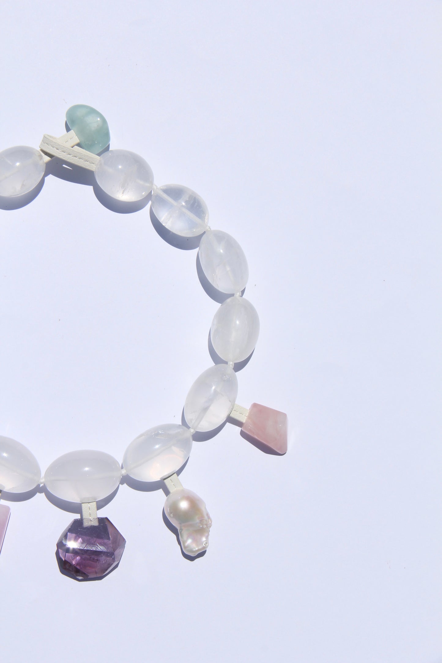 Charms: quartz, morganite, amethyst, pearl