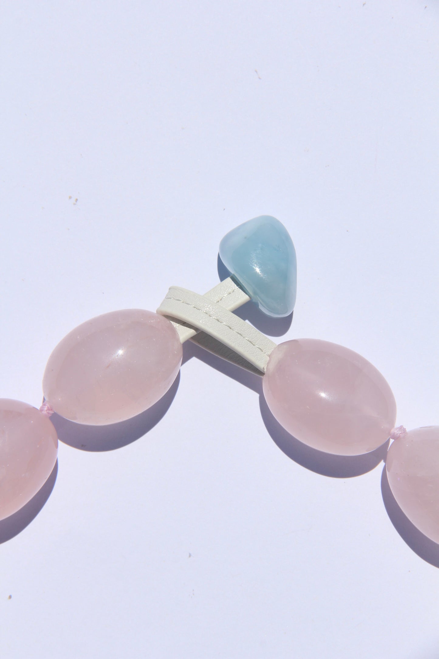 Charms: rose quartz, amethyst, morganite, pearl, blue lace agate