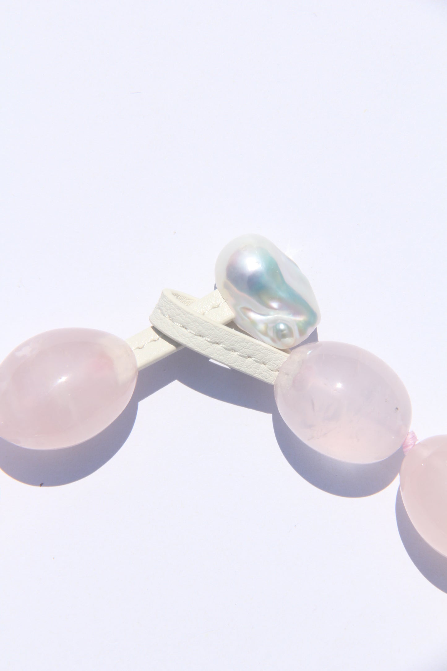 Necklace: rose quartz, pearls