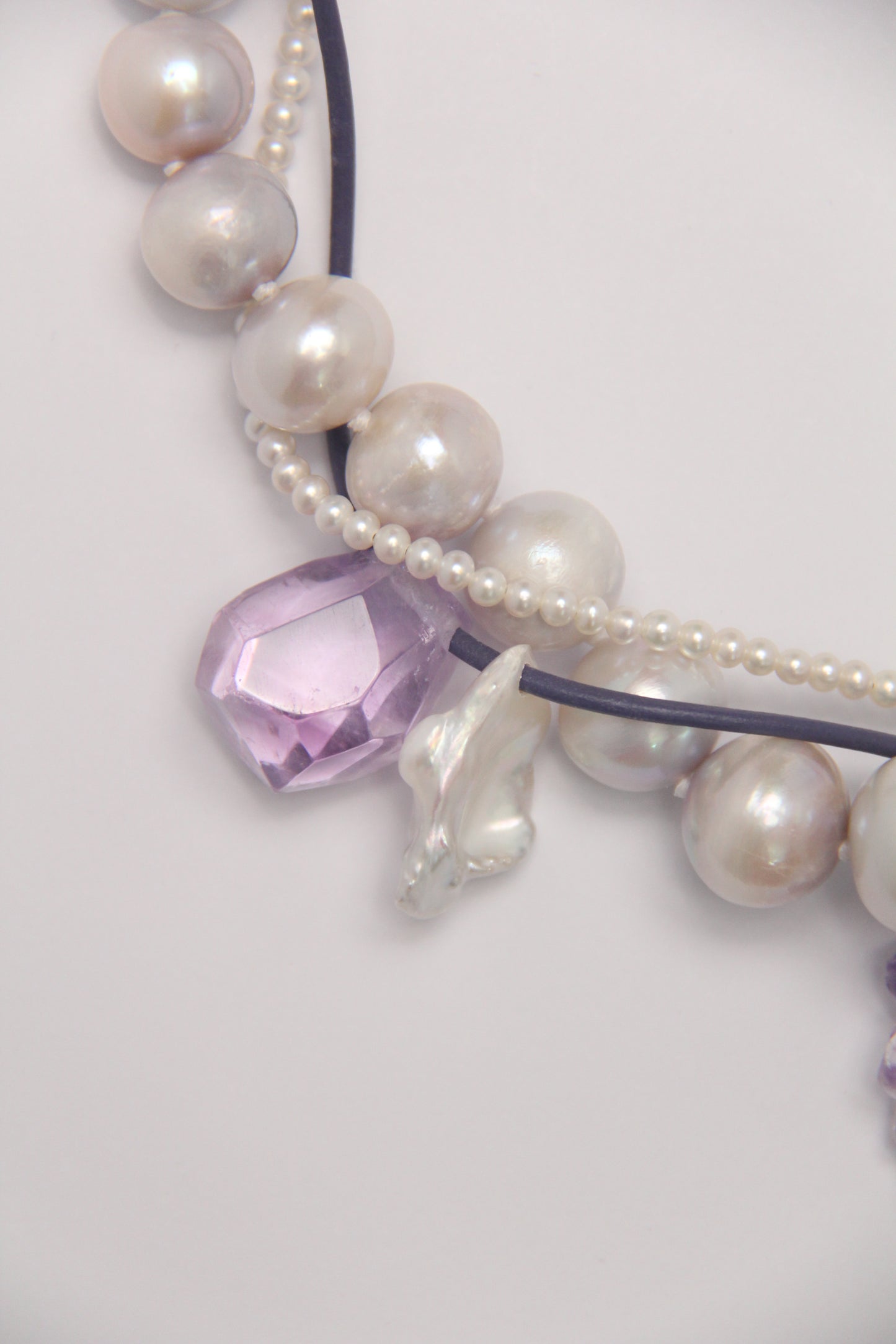 Necklace:  amethyst stalactite flower flat slice, amethyst, pearls