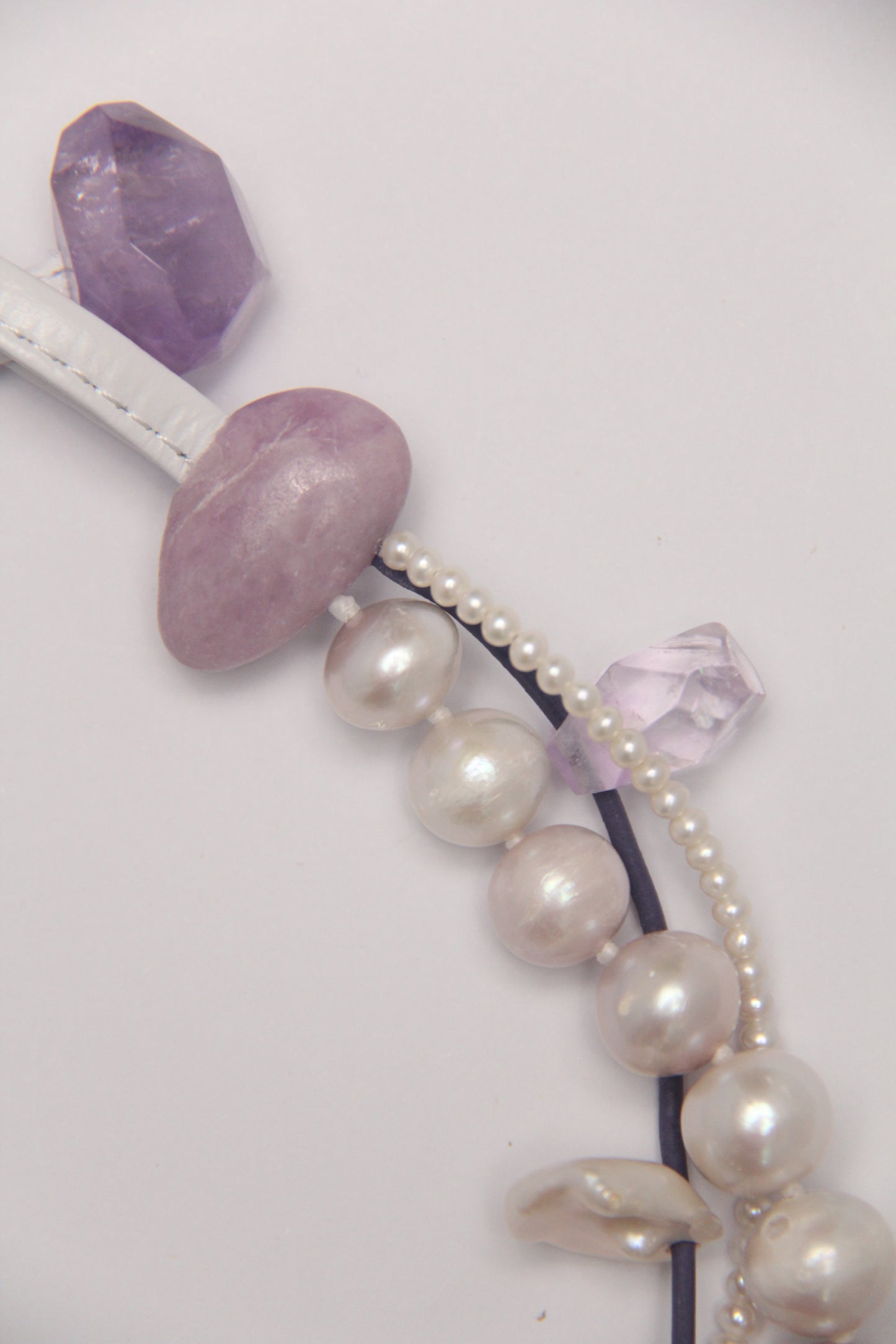 Necklace:  amethyst stalactite flower flat slice, amethyst, pearls