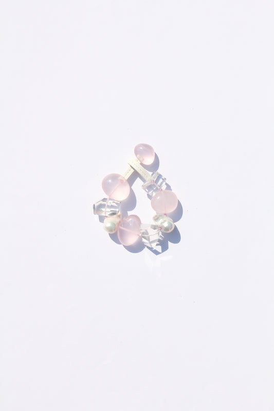 Bracelet: rose quartz, quartz, pearls