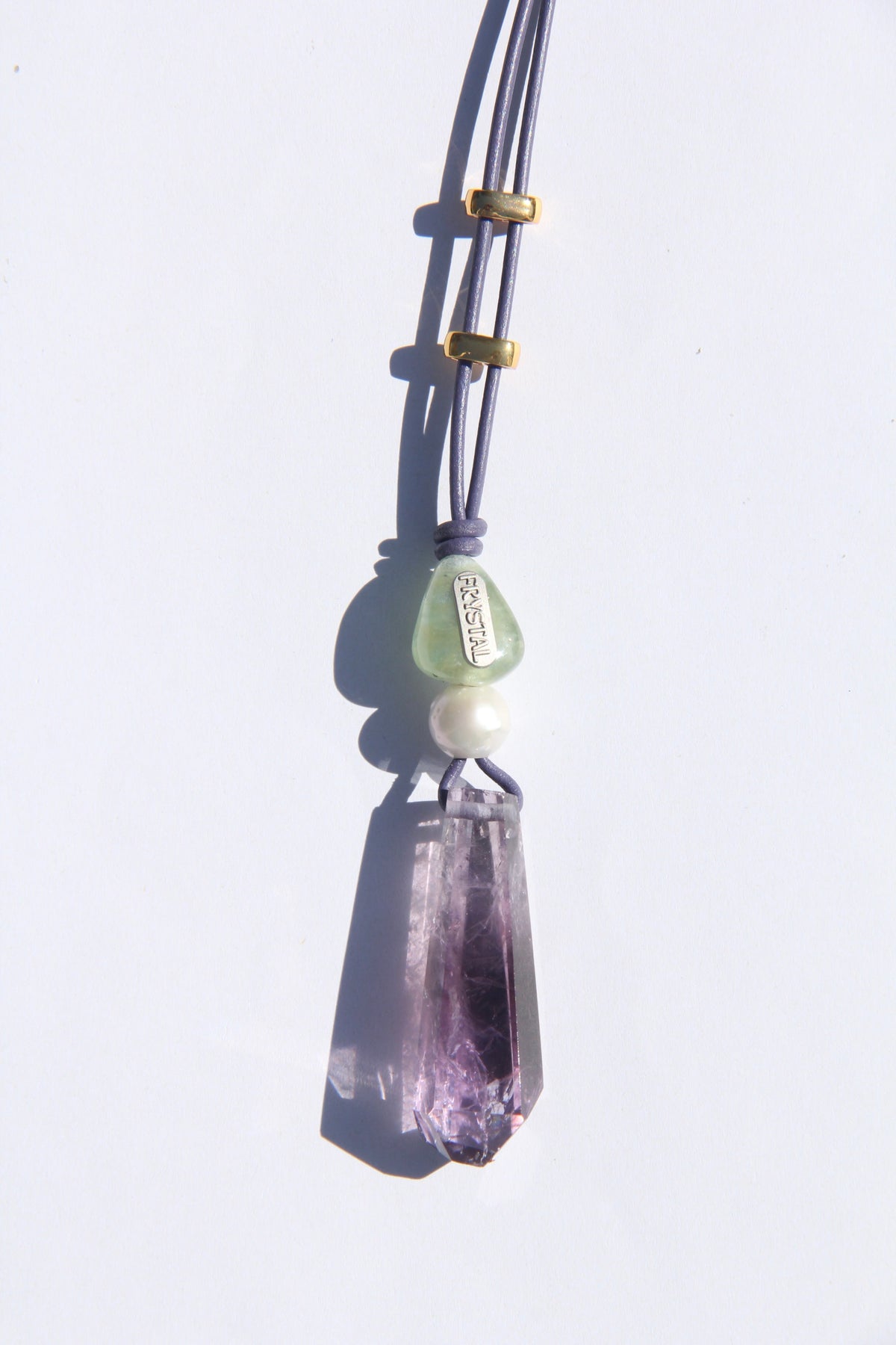 Necklace: morganite, pearl, amethyst