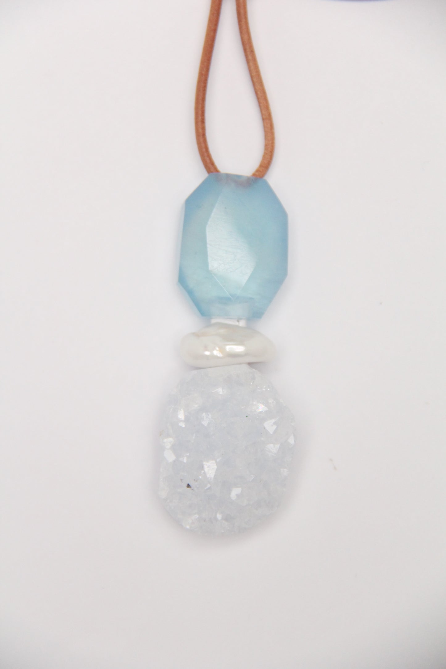 Pendant: aquamarine, pearl, blue lace agate