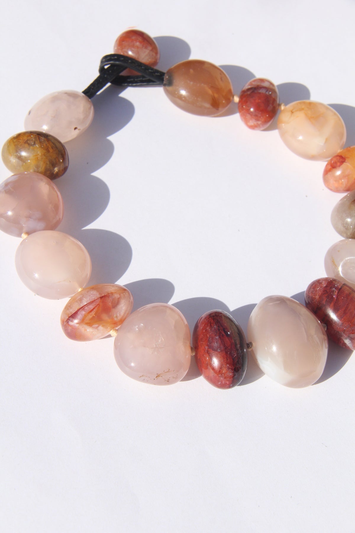 Necklace: rose agate, quartz