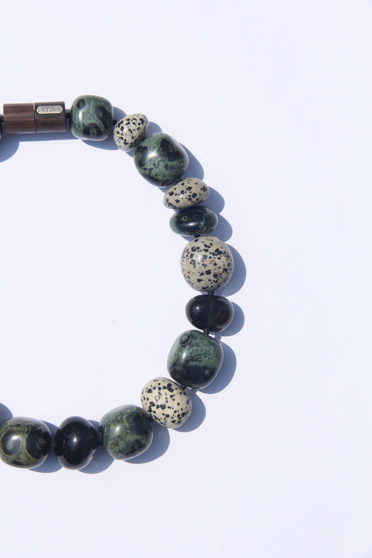 Necklace: crocodile jasper, dalmatian jasper, smoky quartz