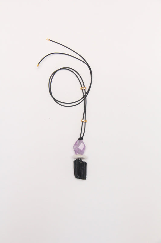 Pendant: amethyst, pearl, black tourmaline