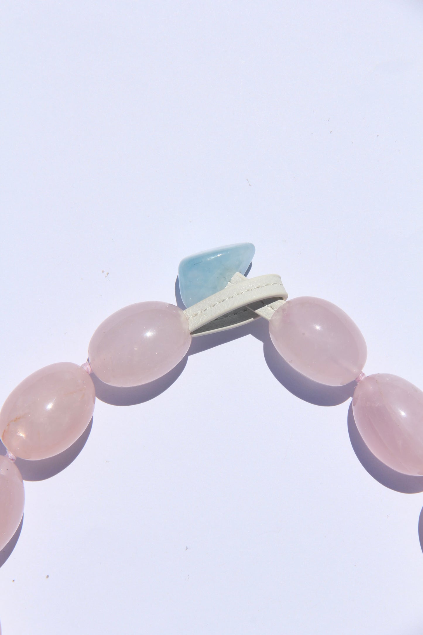 Charms: rose quartz, prehnite, pearl, blue lace agate, amethyst, morganite