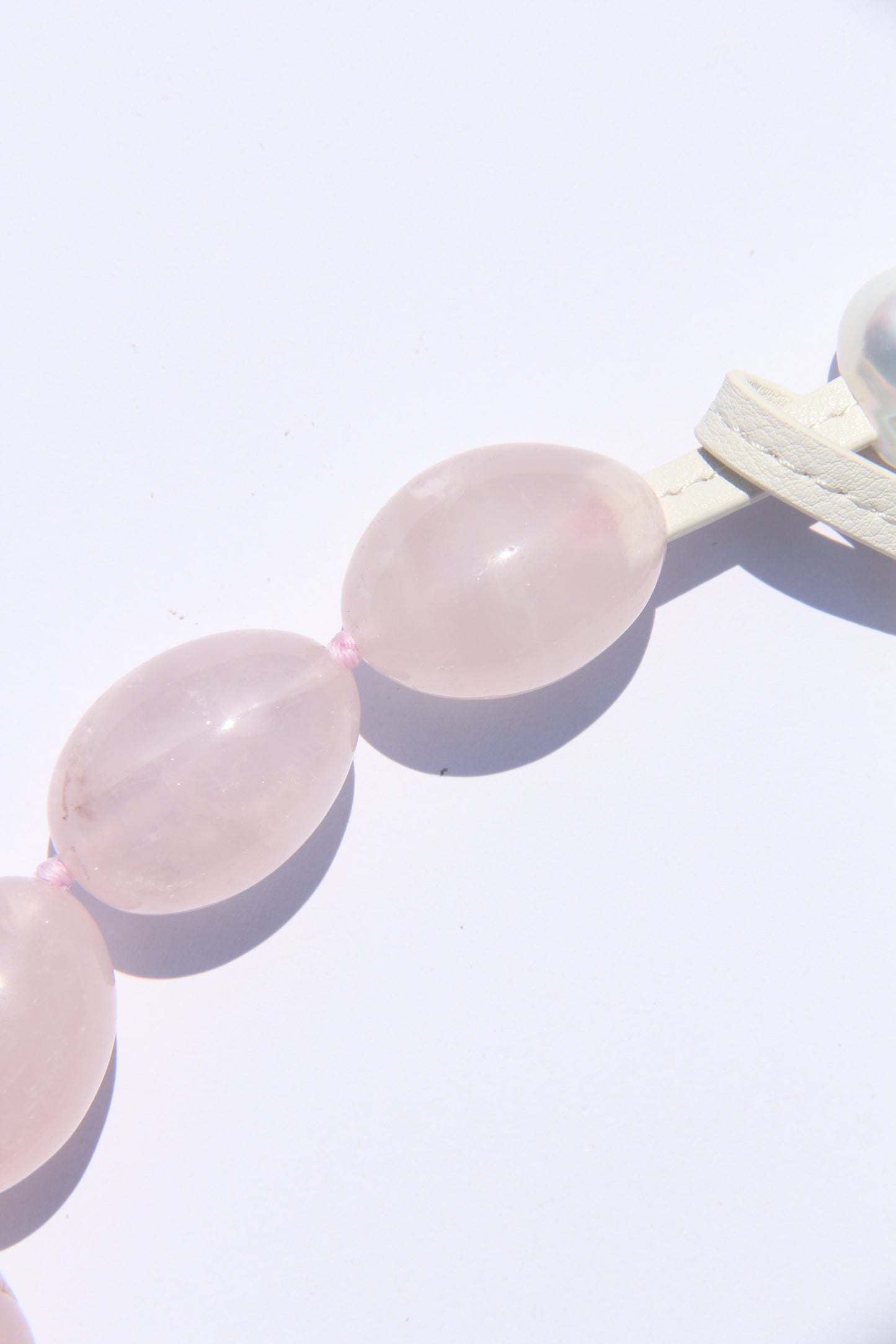 Necklace: rose quartz, pearls