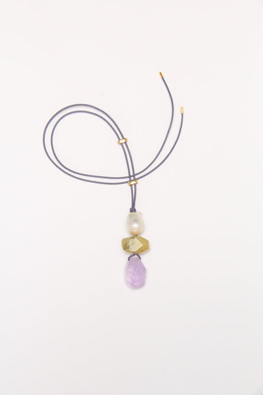 Pendant: pearls, morgnite, amethyst