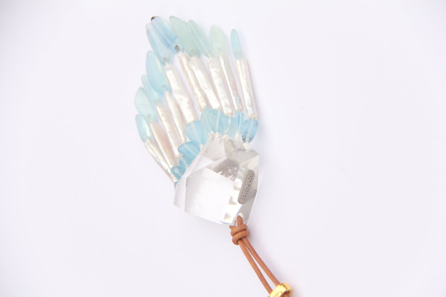 Pendant: quartz, aquamarine, pearls