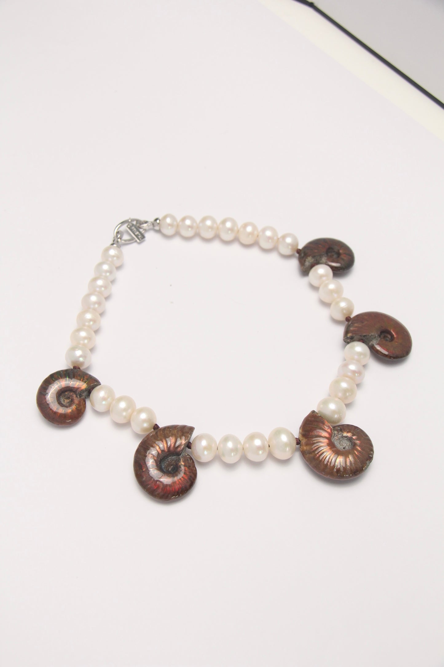 Necklace: Ammonite, pearls