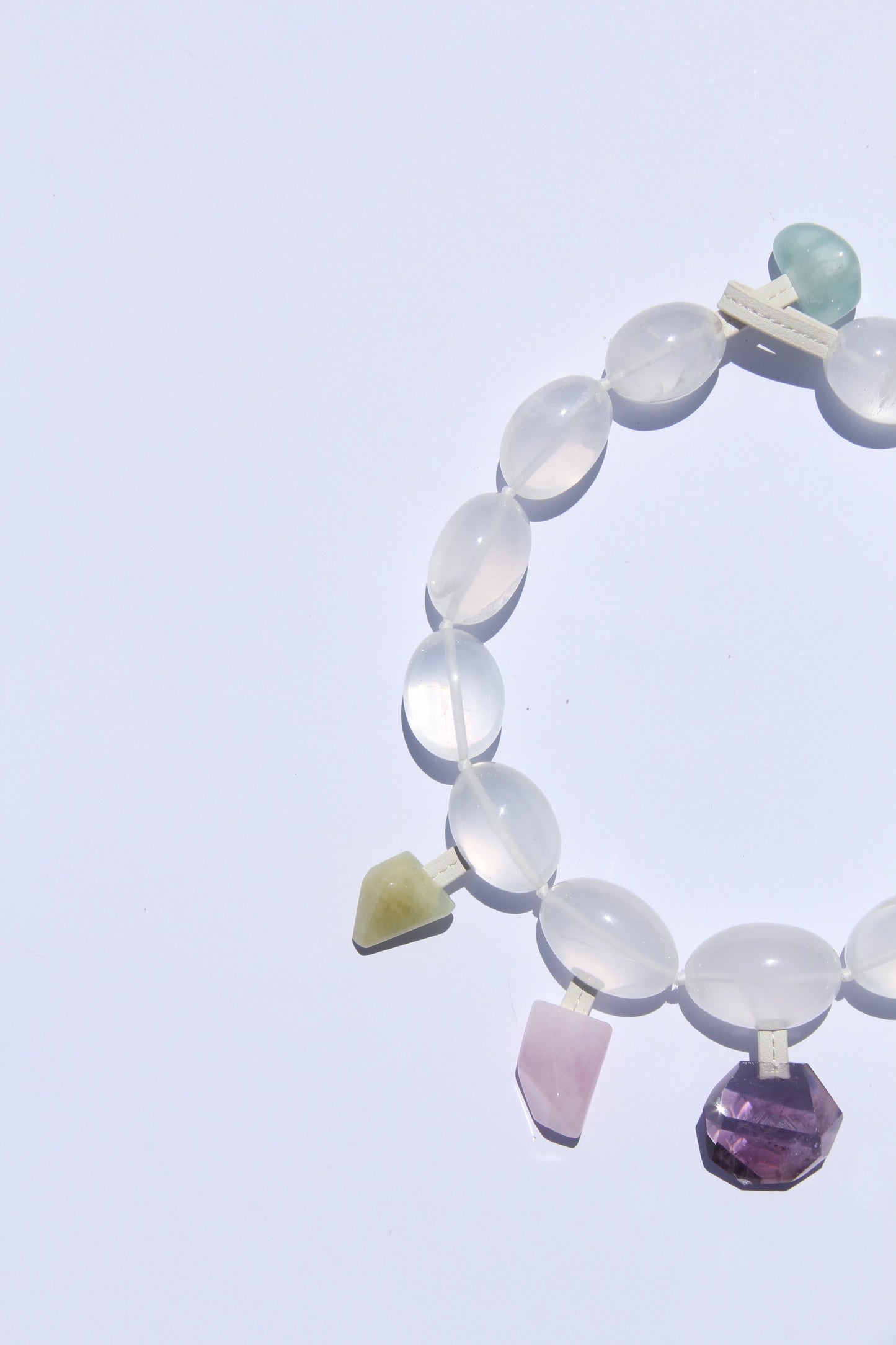 Charms: quartz, morganite, amethyst, pearl
