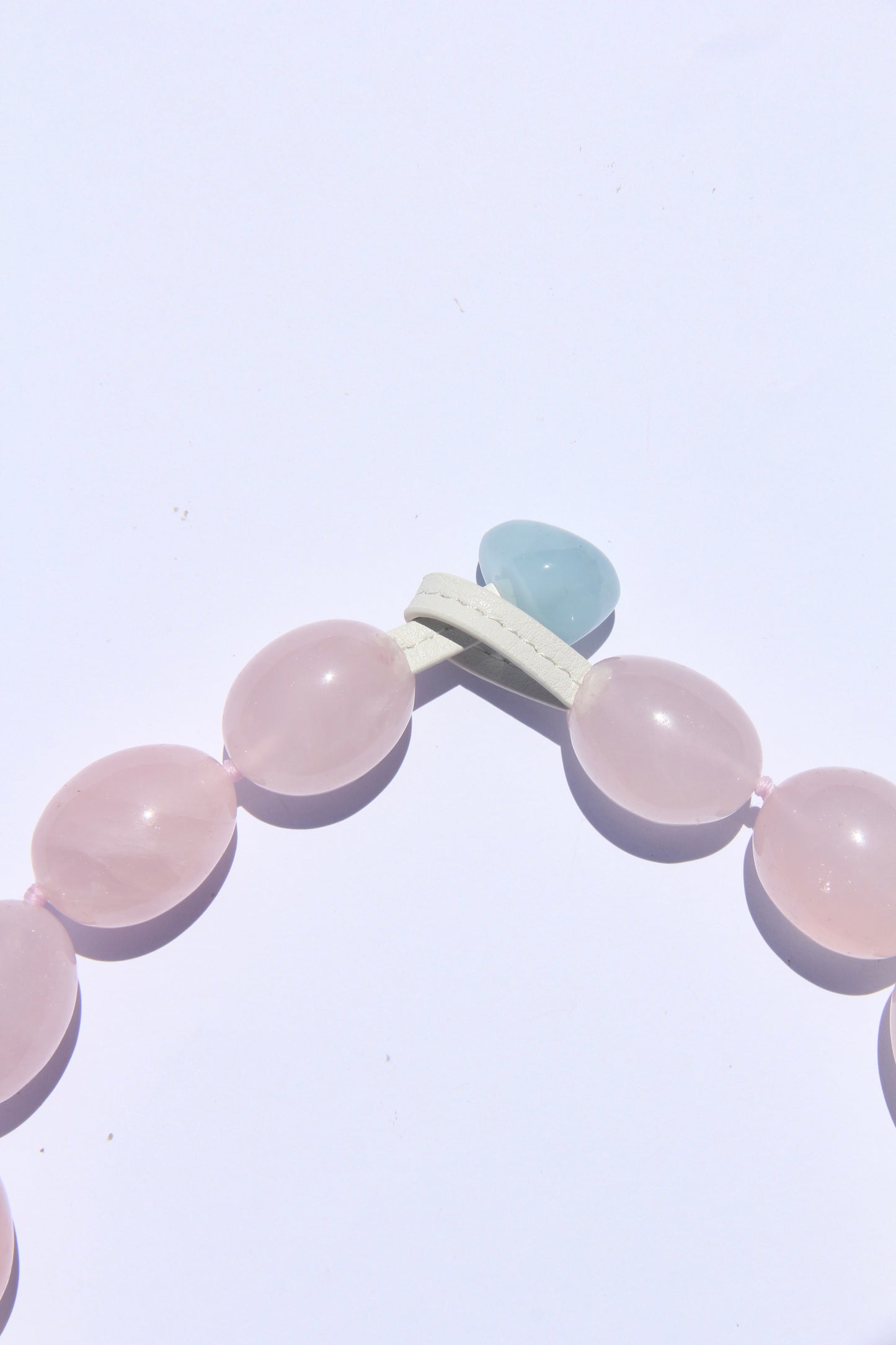 Charms: rose quartz, blue lace agate, pearl, amethyst