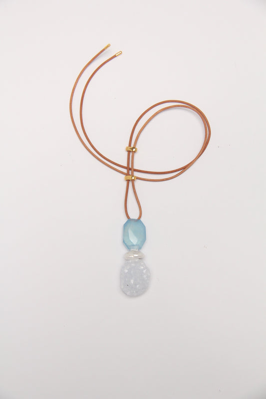 Pendant: aquamarine, pearl, blue lace agate