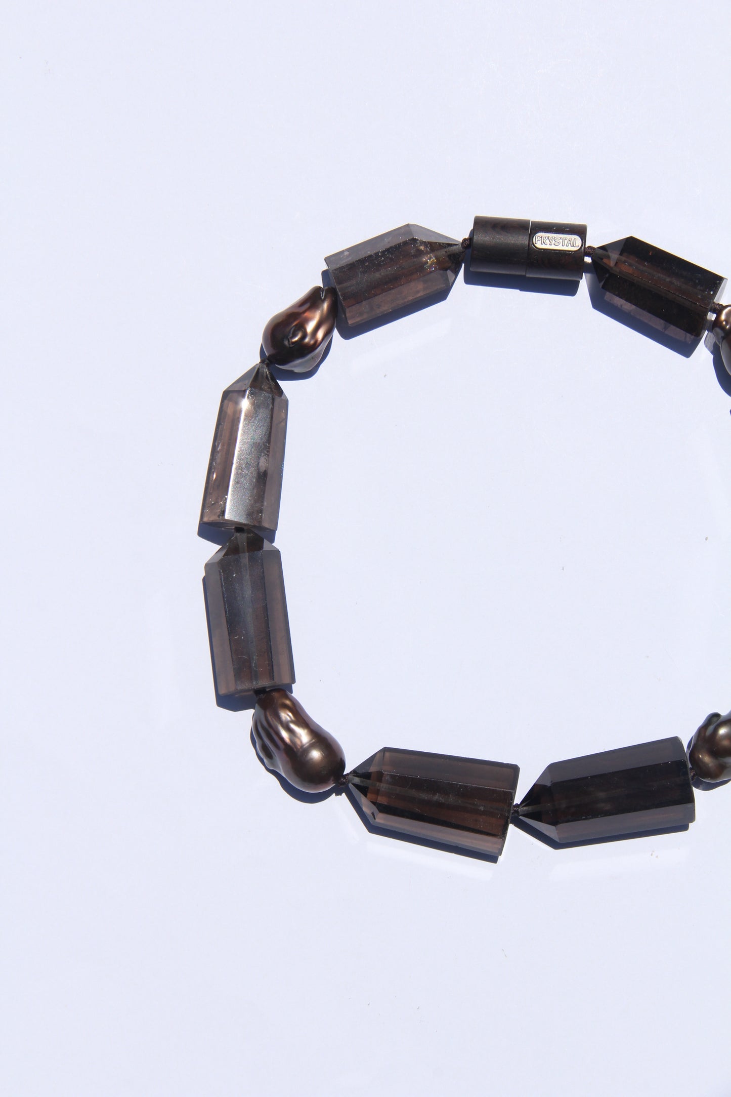 Necklace: pearls, smoky quartz