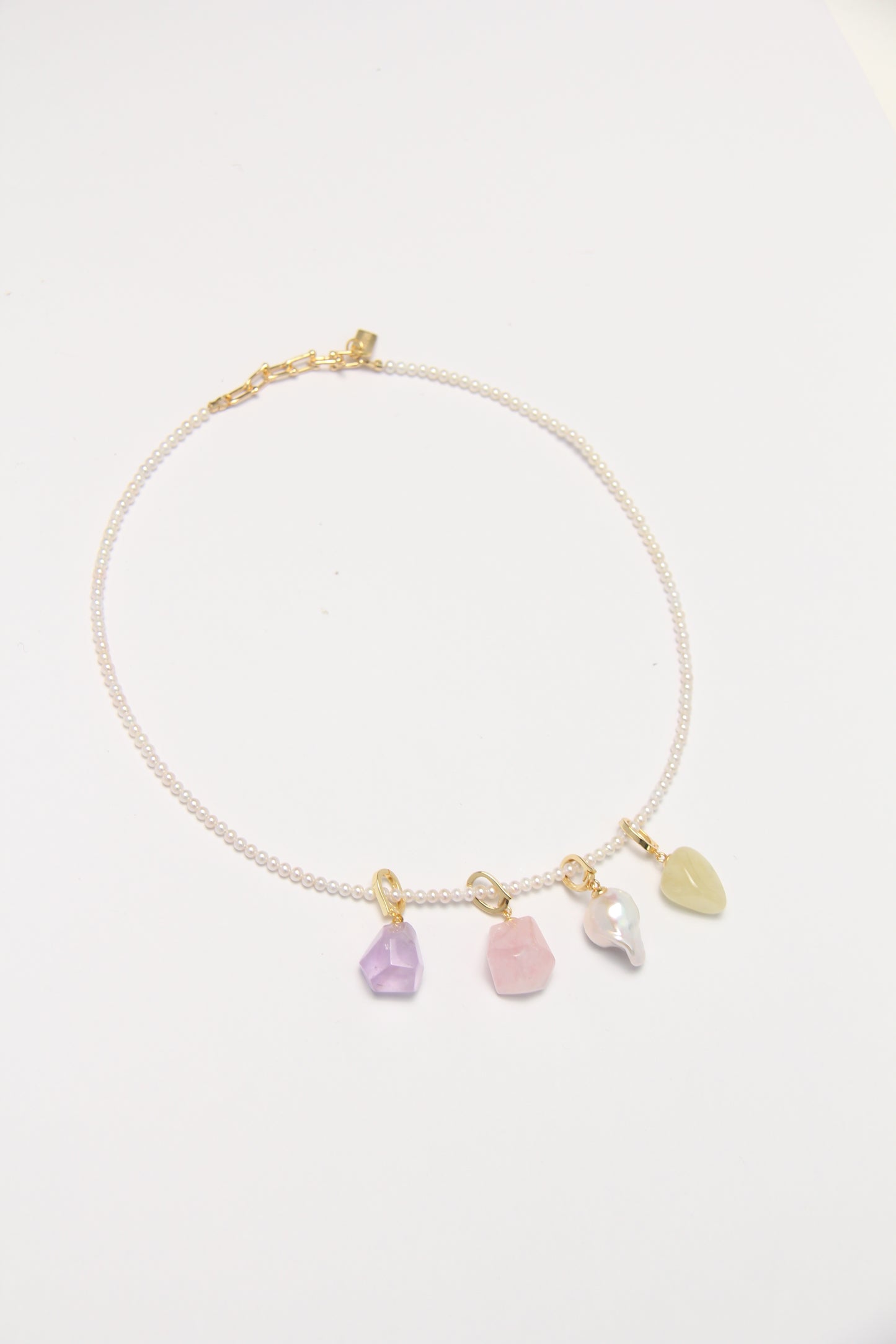 Charms: amethyst, morganite, pearls