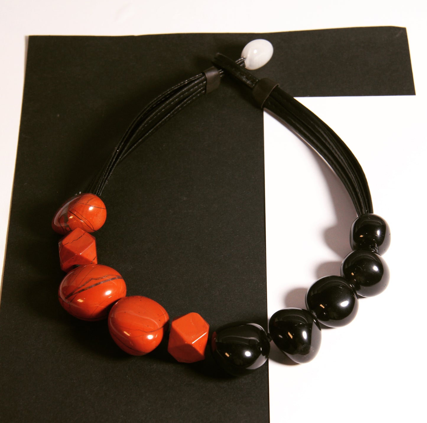 Necklace: obsidian, red jasper stone