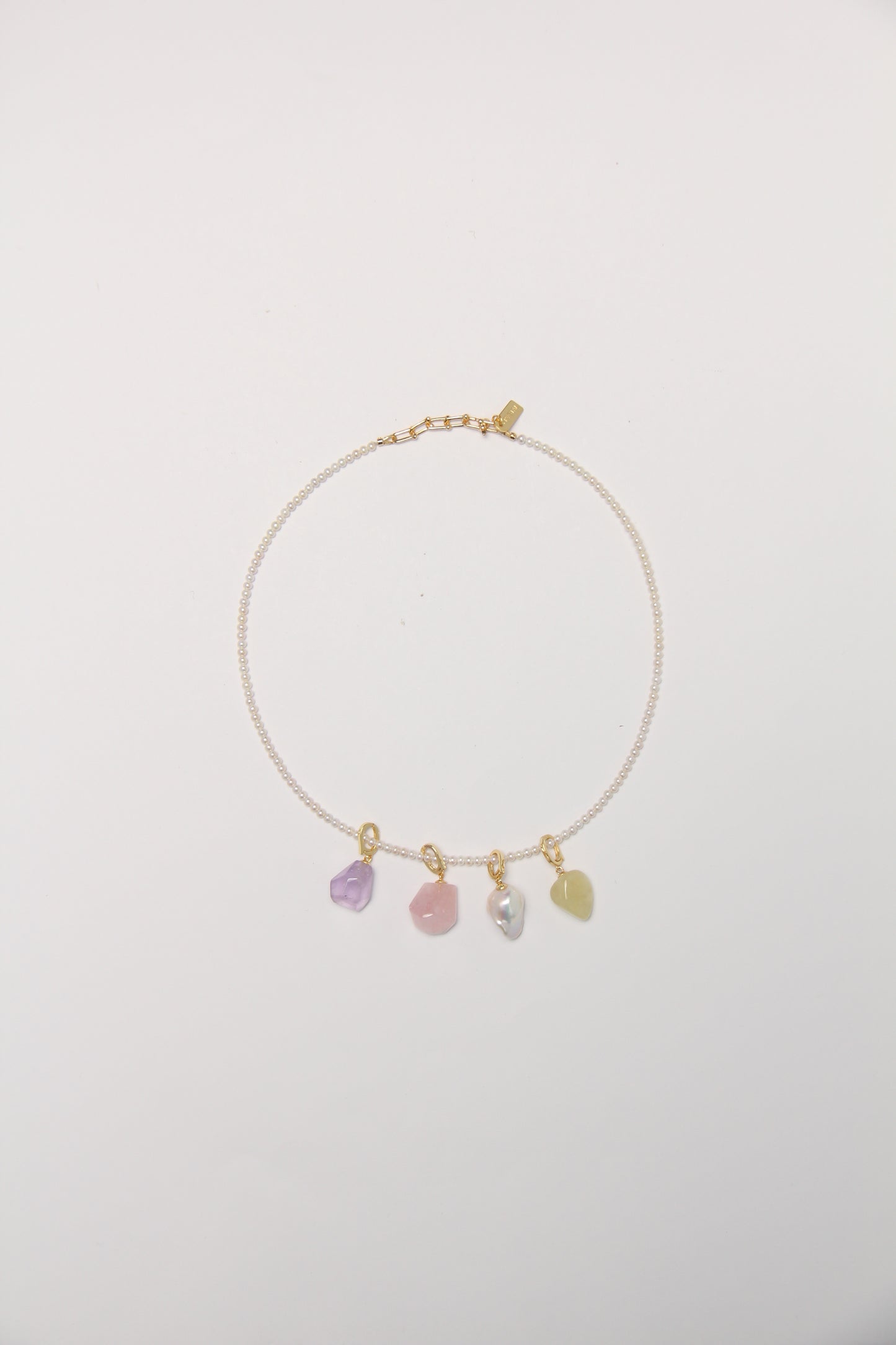 Charms: amethyst, morganite, pearls