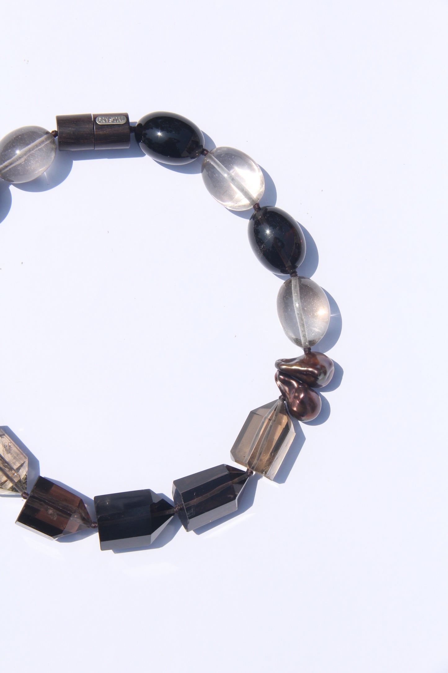 Necklace: smoky quartz, pearls