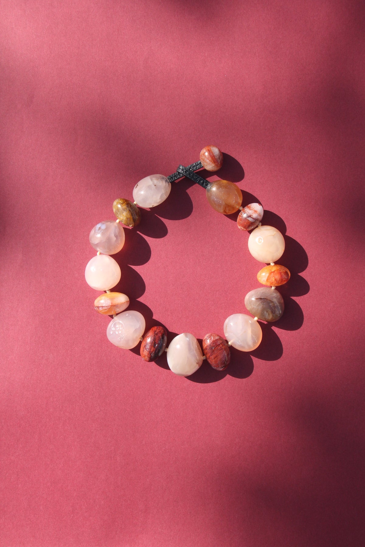 Necklace: rose agate, quartz