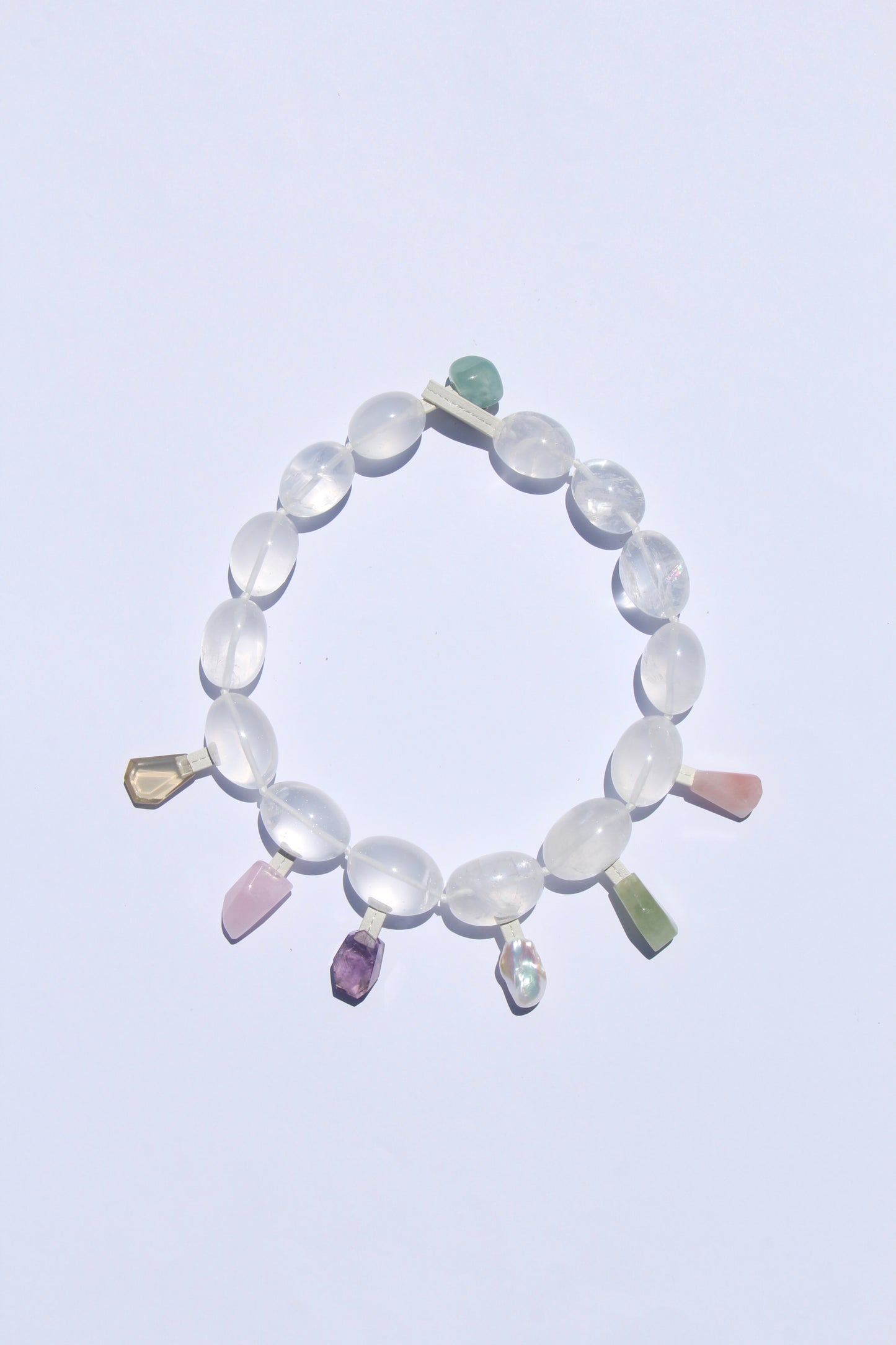 Charms: quartz, citrine, morganite, amethyst, pearl