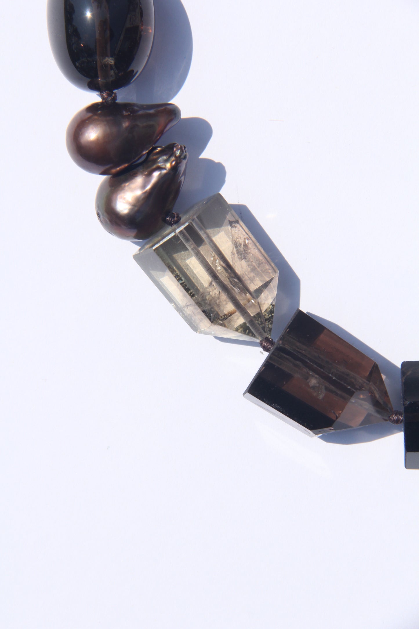 Necklace: smoky quartz, pearls