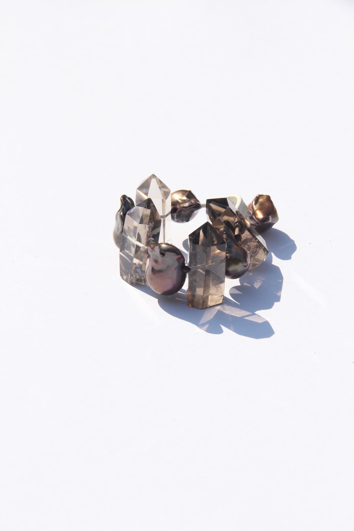 Bracelet: smoky quartz, pearls