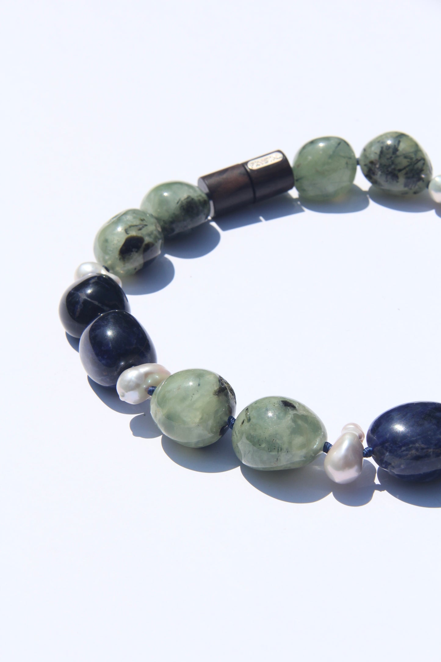 Necklace: prehnite, blue vein stone