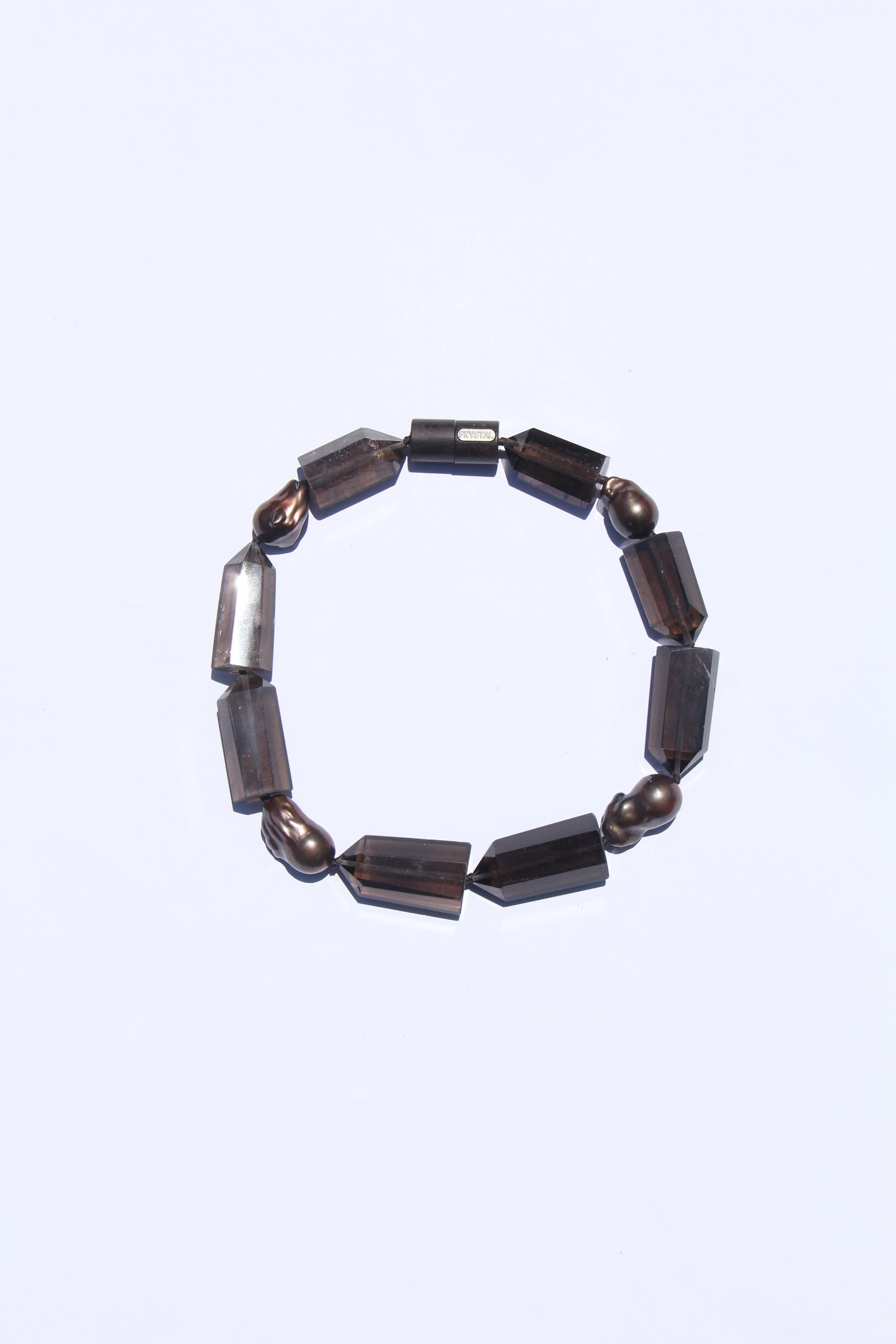 Necklace: pearls, smoky quartz