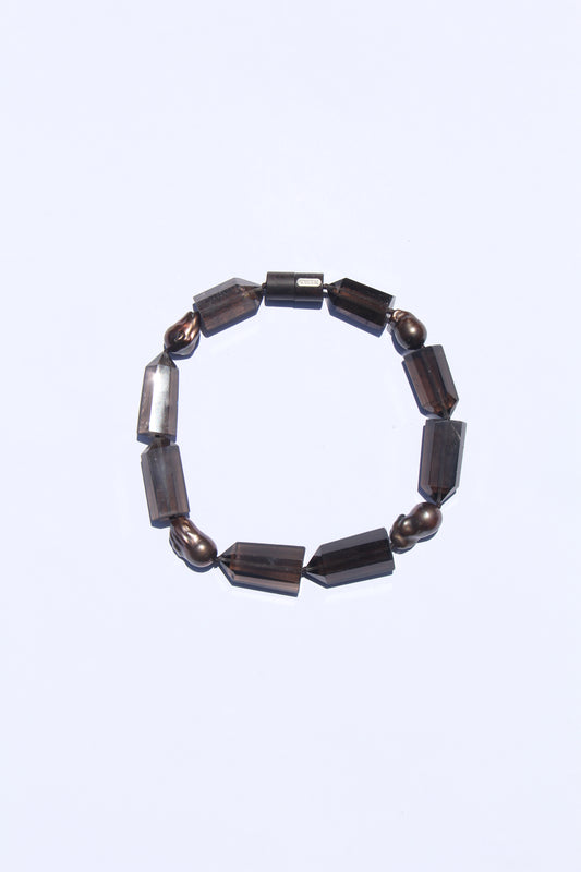 Necklace: pearls, smoky quartz