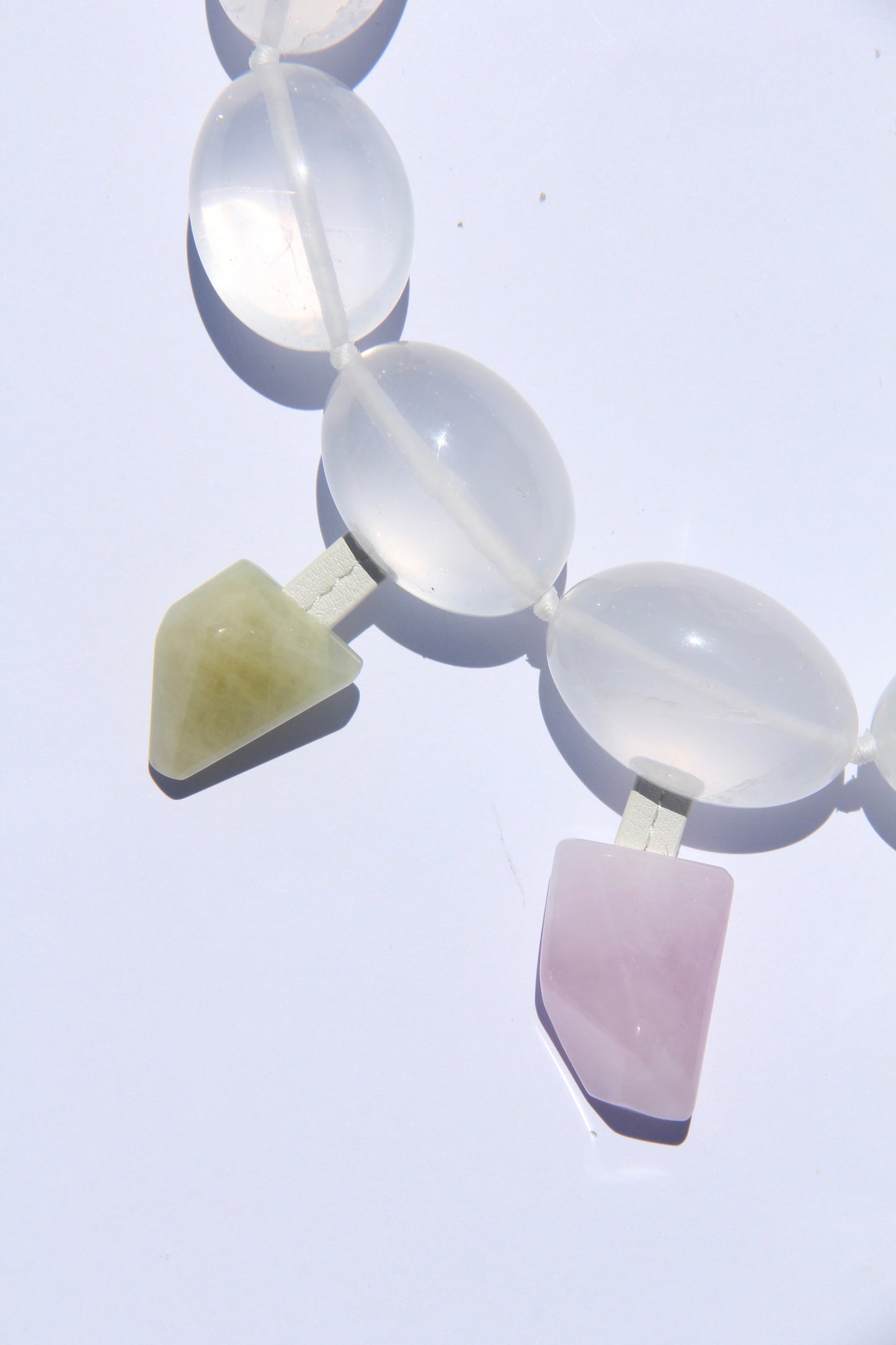 Charms: quartz, morganite, amethyst, pearl