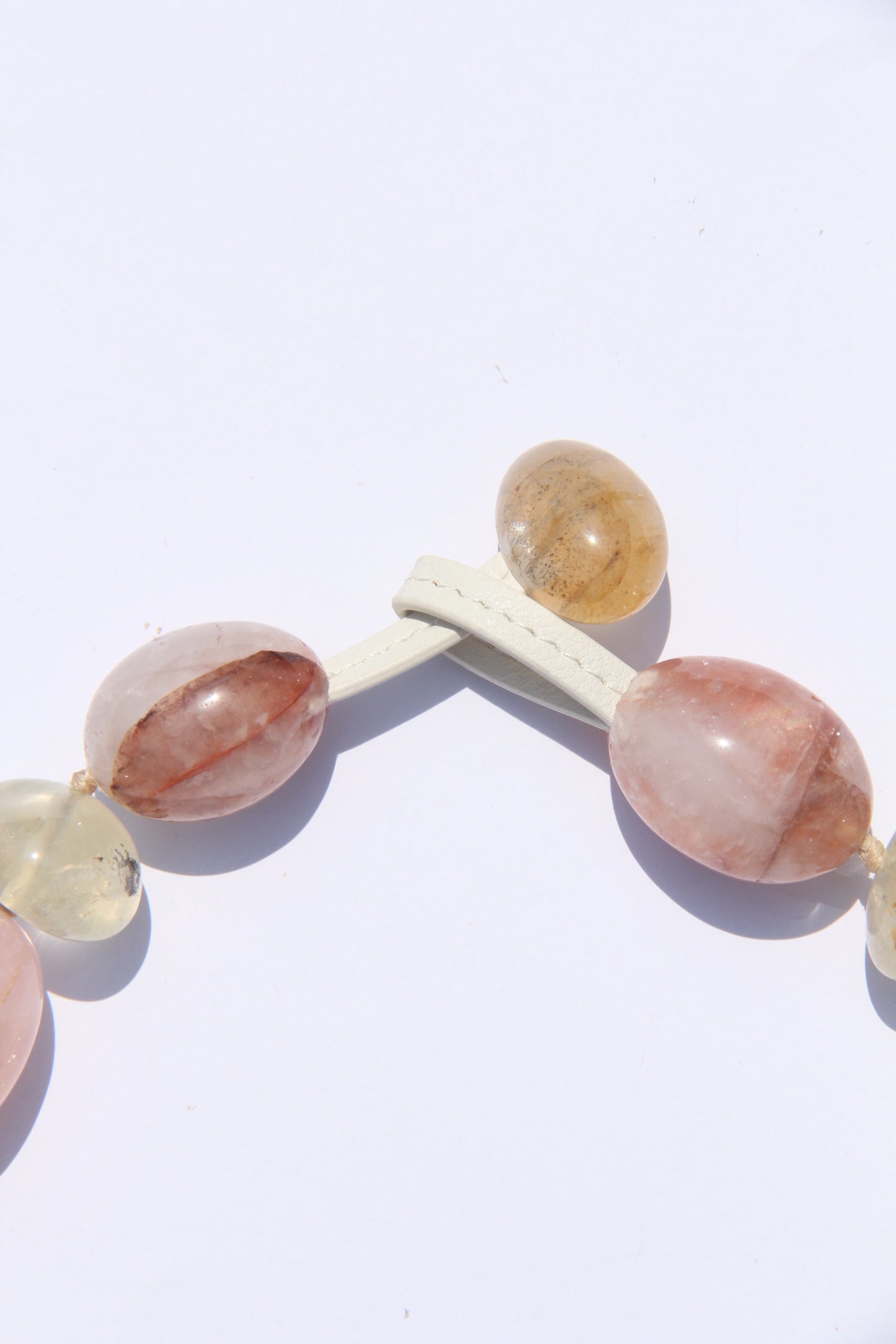 Necklace: rose quartz, pearls, citrine, hematoid quartz