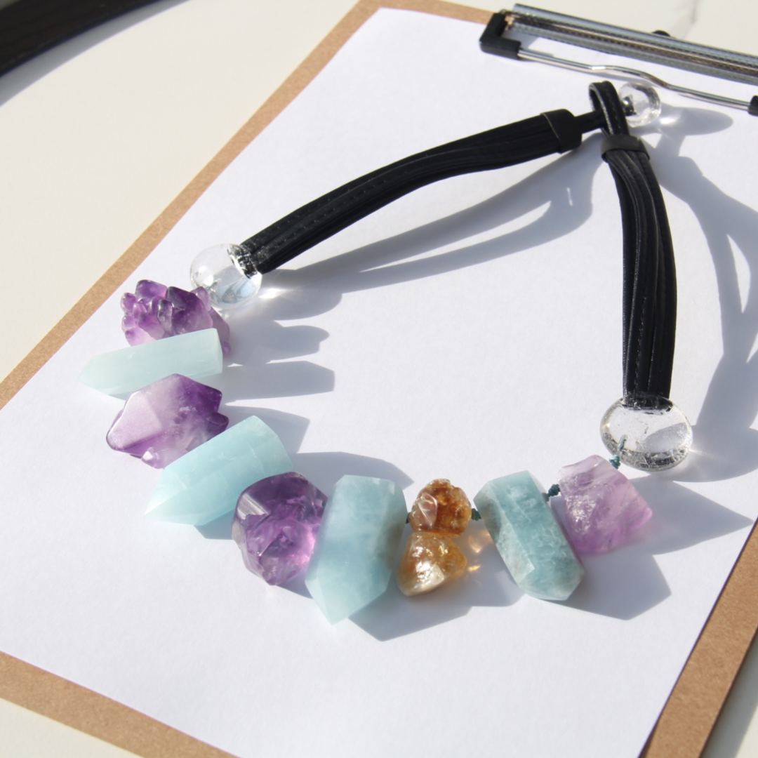 Chunky Crystal Necklace/Chunky Statement Necklace: aquamarine, amethyst, citrine, white crystal Length: 20.69inch (52.5cm) Weight: 6.19oz (175.49g)