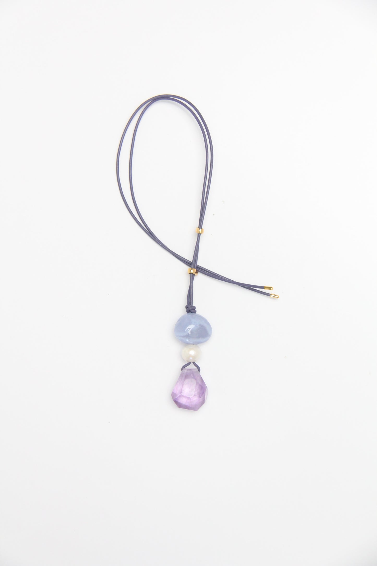 Pendant: blue lace agate, pearl, amethyst