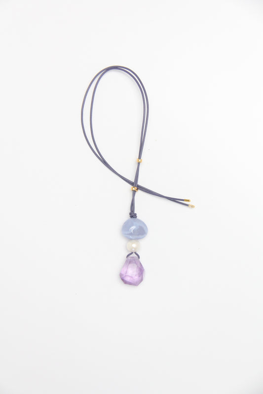 Pendant: blue lace agate, pearl, amethyst