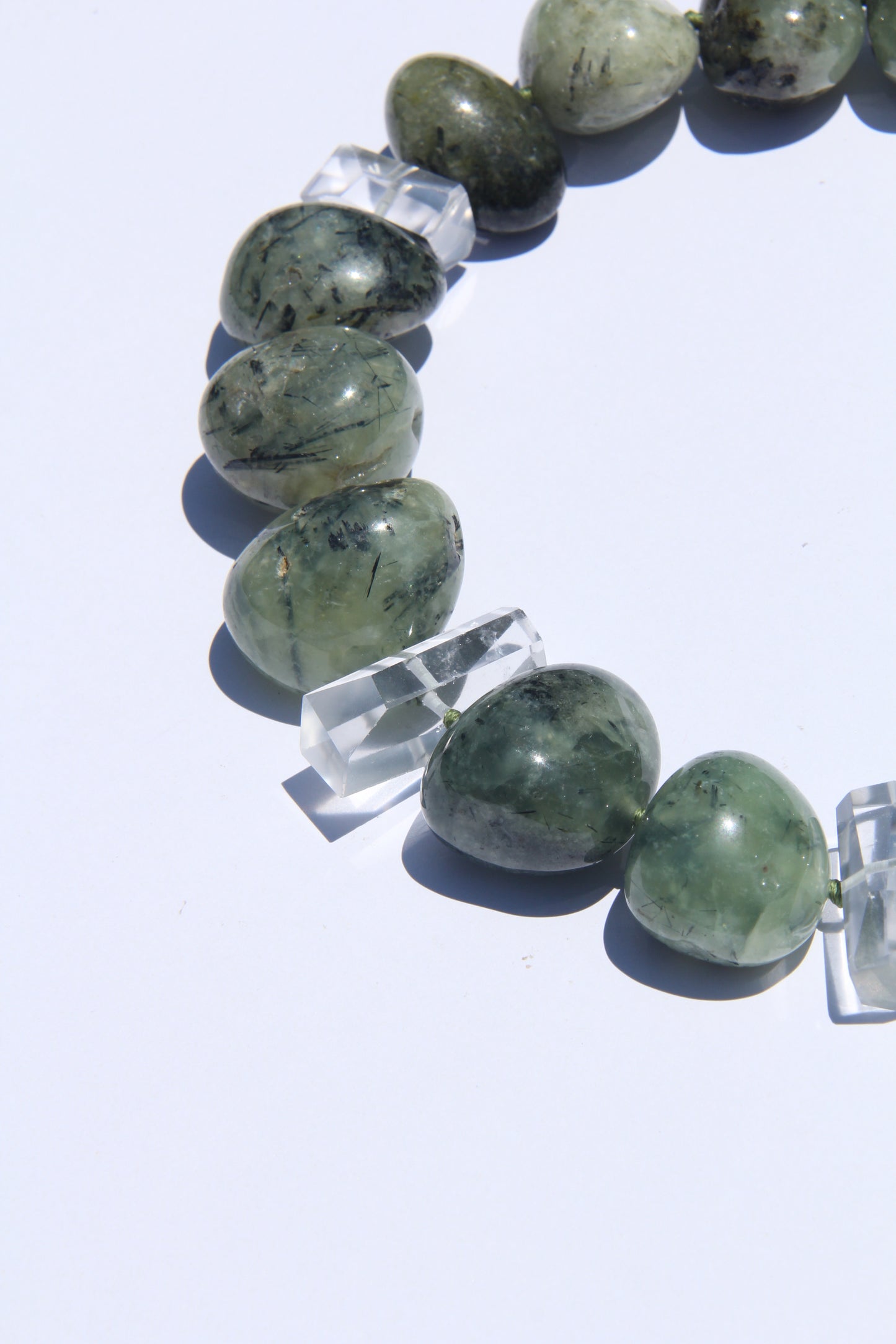Necklace: prehnite, quartz