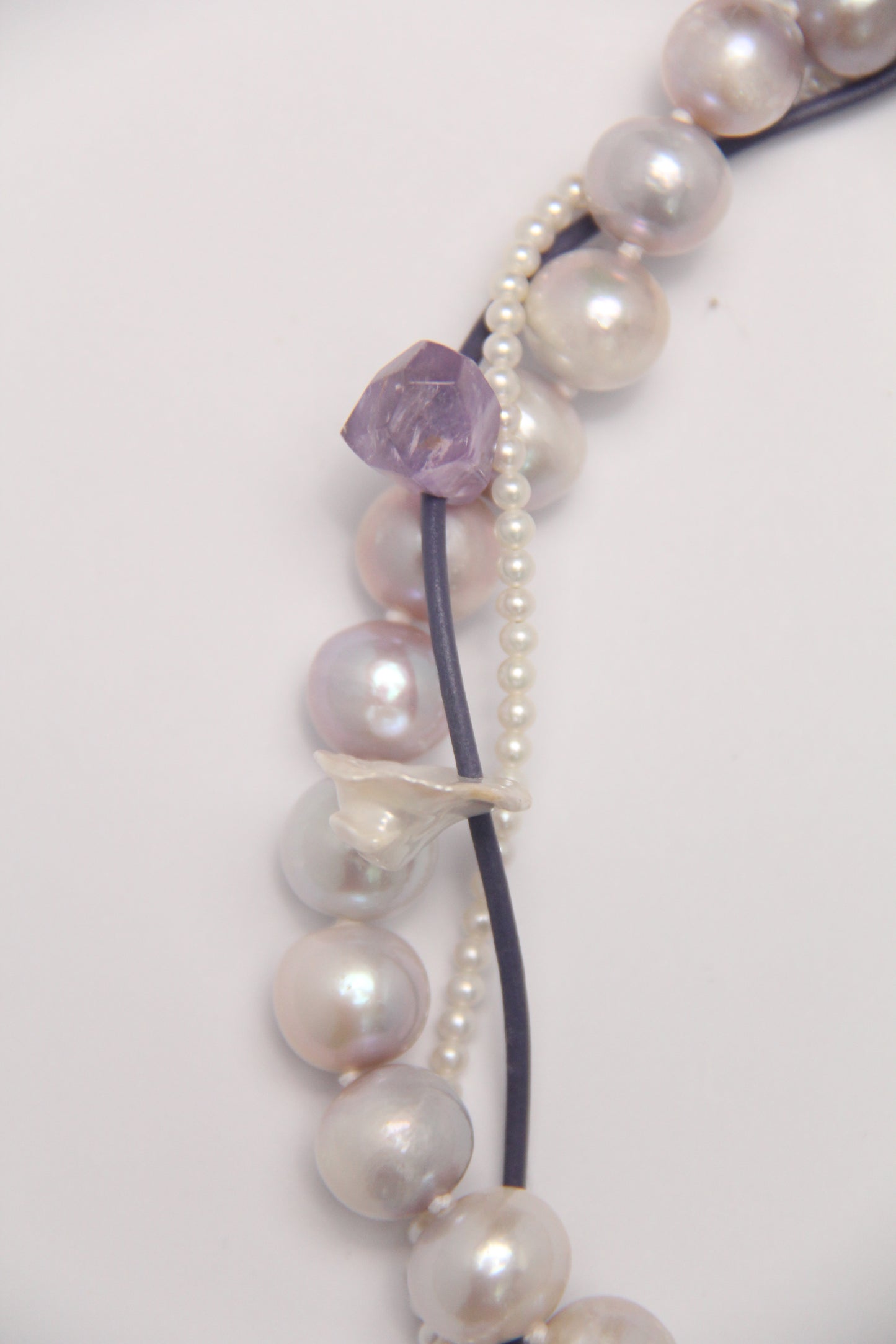 Necklace:  amethyst stalactite flower flat slice, amethyst, pearls