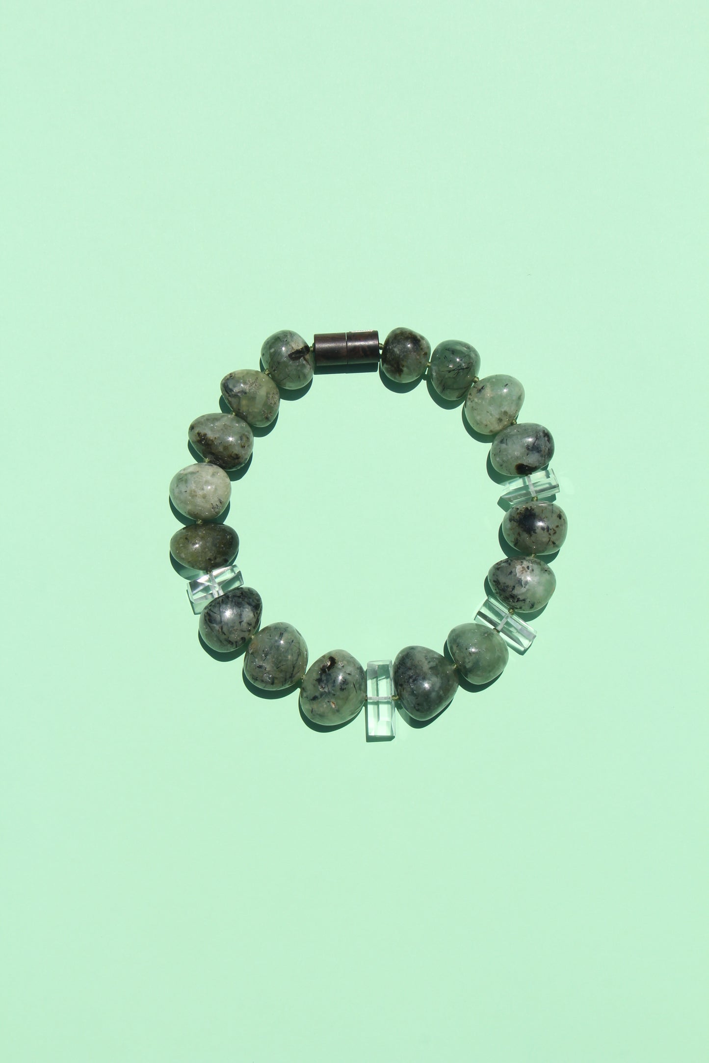Necklace: prehnite, quartz