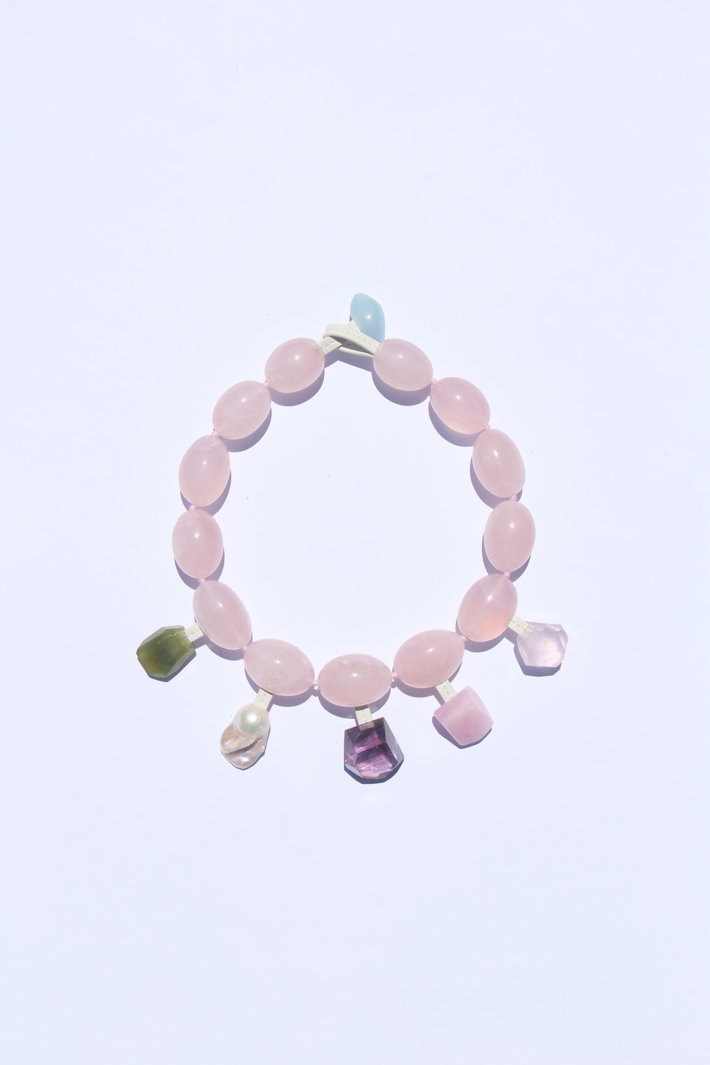 Charms: rose quartz, morganite, pearl, amethyst