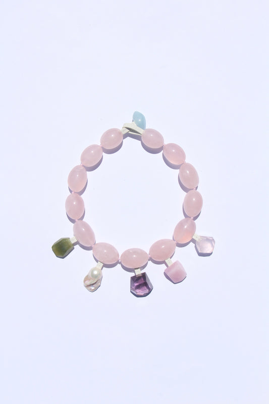 Charms: rose quartz, morganite, pearl, amethyst