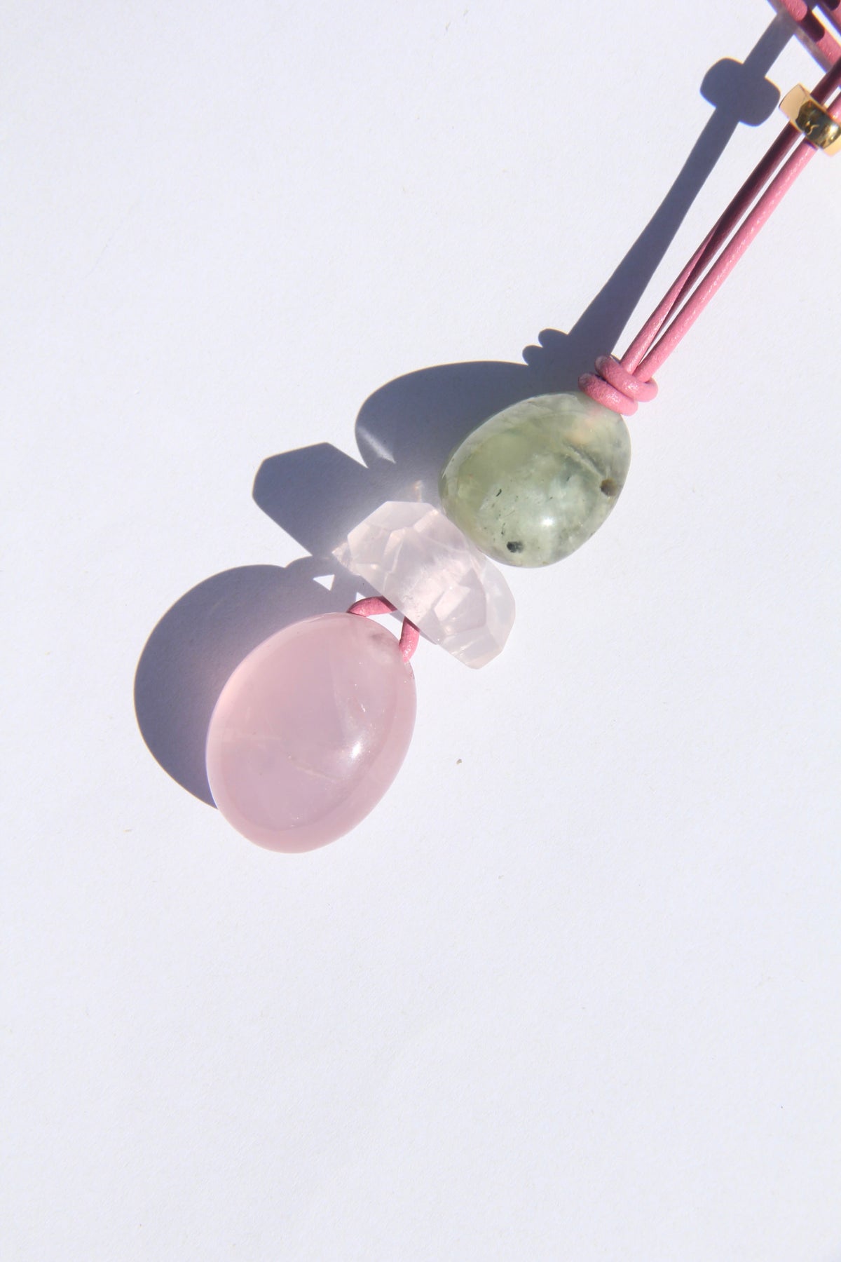 Necklace: prehnite, rose quartz
